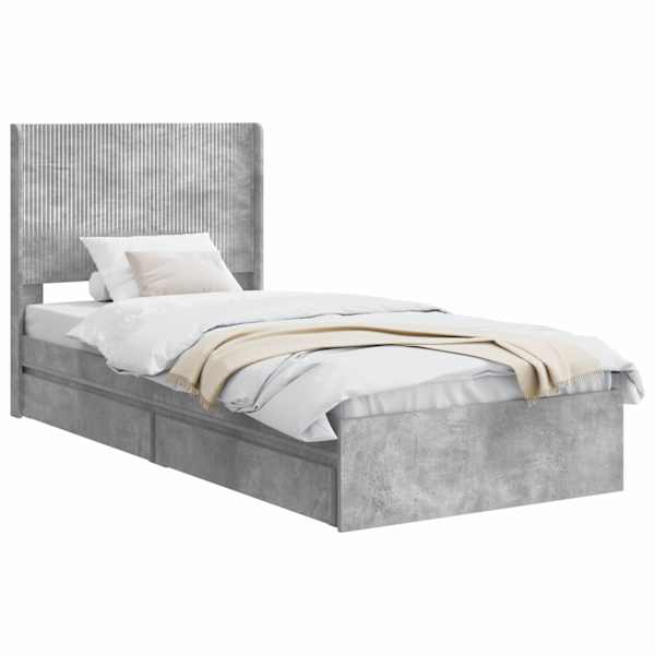 vidaXL Voode raami koos hoiuruumi ja peatoega Betoonhall 90 x 190 cm