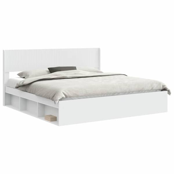 vidaXL Voode raami koos hoiuruumi ja peatoega Valge 200 x 200 cm