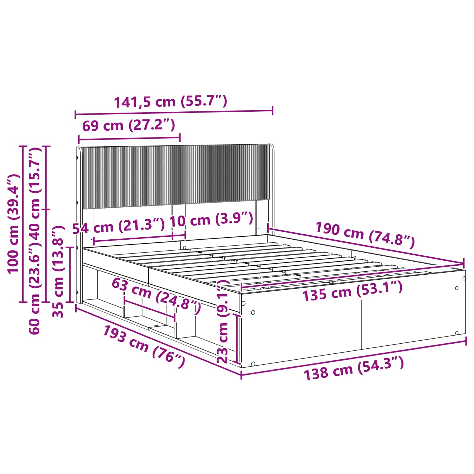 Sängynrunko säilytyksellä ja päänäytöllä Savutammi 4FT6 Double - Image 10