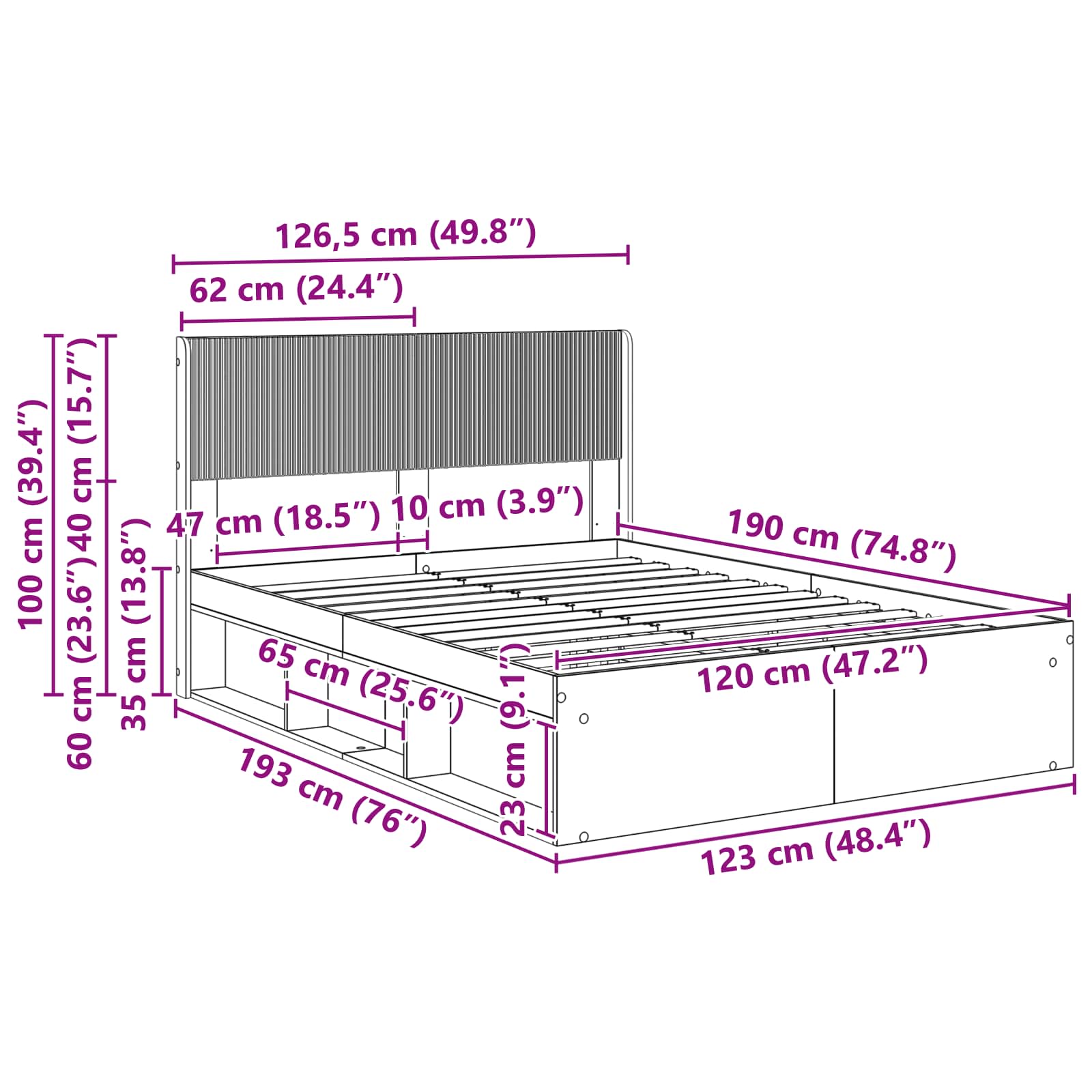 Sängynrunko säilytyksellä ja päänäytöllä Musta 4FT Small Double - Image 10