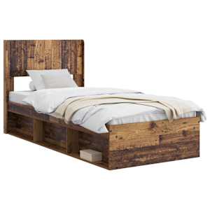 vidaXL Voode raami koos hoiuruumi ja peatoega Vana puit 75 x 190 cm