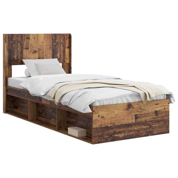 vidaXL Voode raami koos hoiuruumi ja peatoega Vana puit 75 x 190 cm