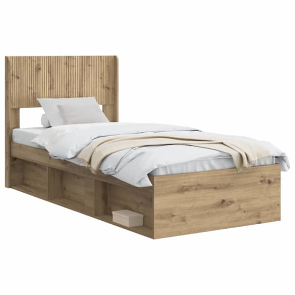 vidaXL Voode raami koos hoiuruumi ja peatoega Artisan tamm 75 x 190 cm