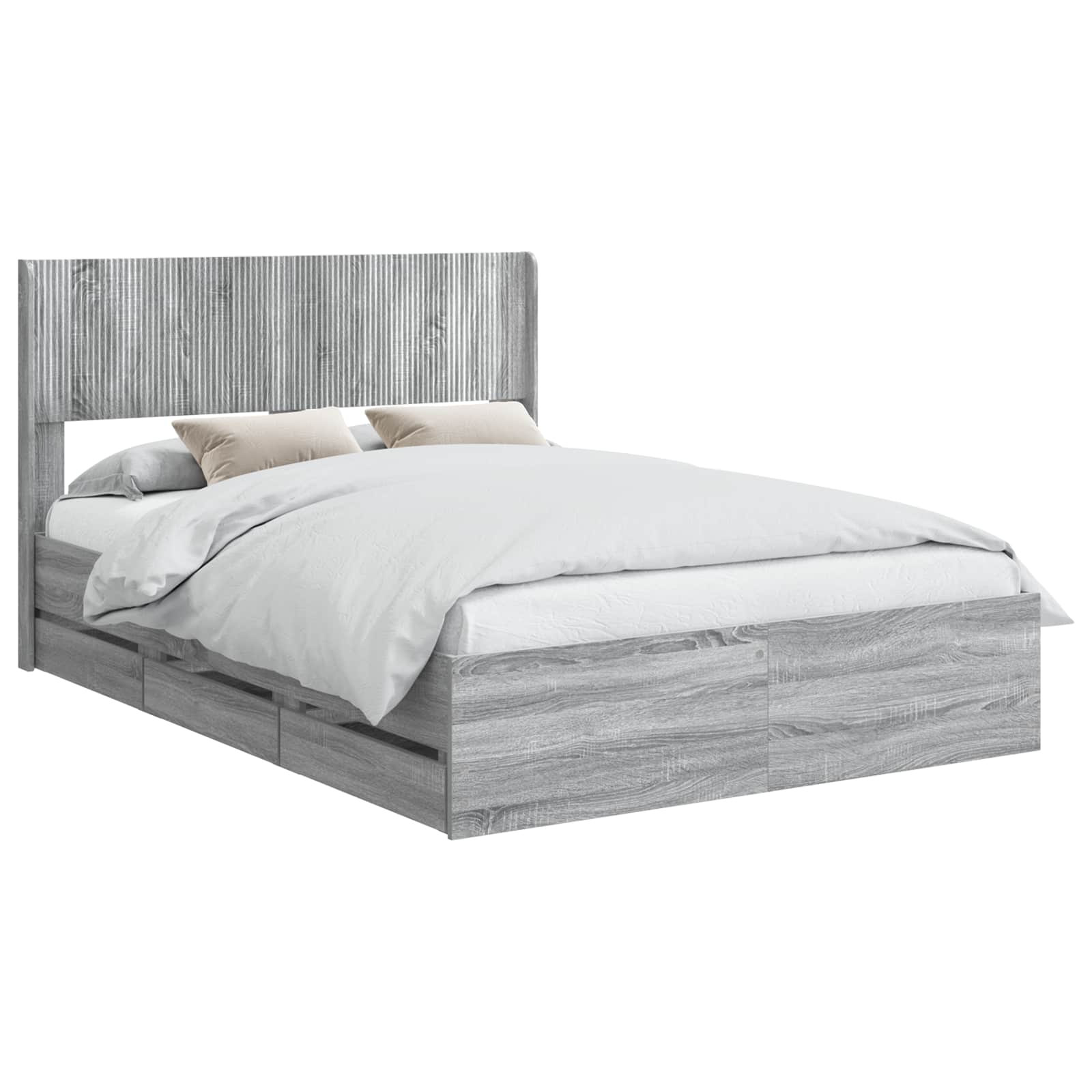 vidaXL Bedframe met opbergruimte en hoofdbord met lade Grijs sonoma, foto 3