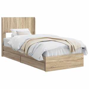 vidaXL Voode raami koos hoiuruumi ja peatoega Sonoma tamm 90 x 200 cm