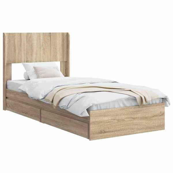 vidaXL Voode raami koos hoiuruumi ja peatoega Sonoma tamm 75 x 190 cm