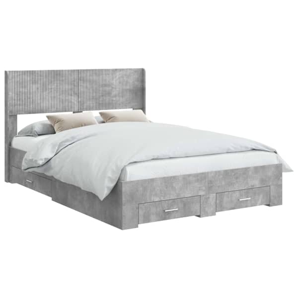 vidaXL Voode raami koos hoiuruumi ja peatoega Betoonhall 135 x 190 cm