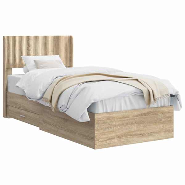 vidaXL Voode raami koos hoiuruumi ja peatoega Sonoma tamm 90 x 190 cm