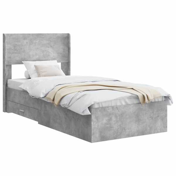 vidaXL Voode raami koos hoiuruumi ja peatoega Betoonhall 75 x 190 cm