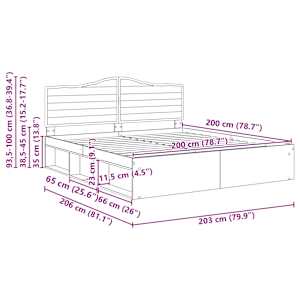 Rám postele s čelo Beton 200 x 200 cm Masivní borové dřevo - obrázek 13