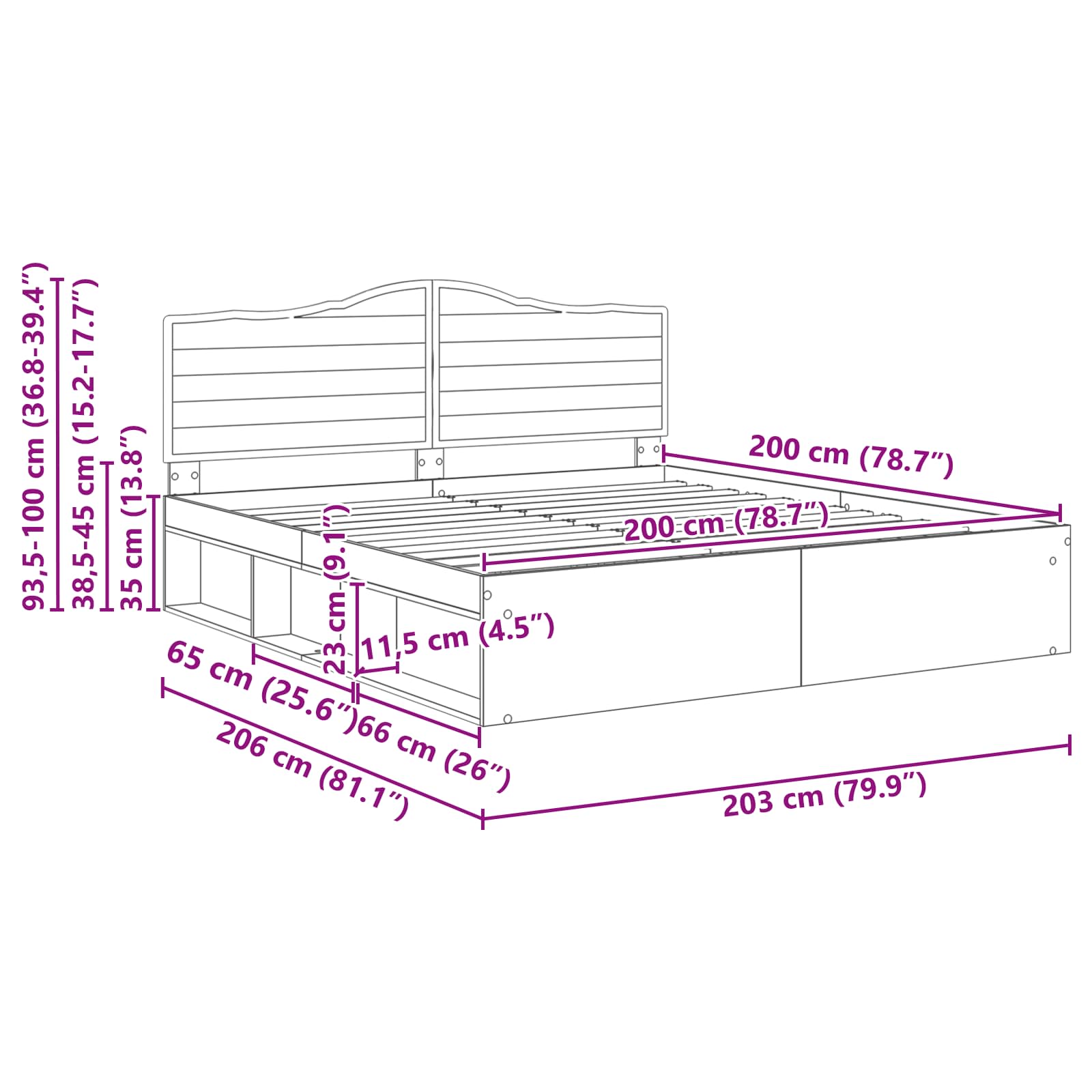 Bedframe Gerookt eiken 200 x 200 cm Massief grenenhout image 13