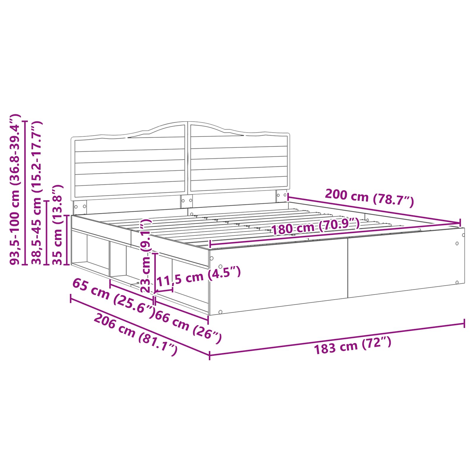 Bedframe Gerookt eiken 180 x 200 cm Massief grenenhout image 13