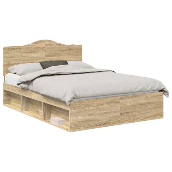 vidaXL Voodi raam peaga Sonoma tamm 150 x 200 cm Tahke m&auml;nd