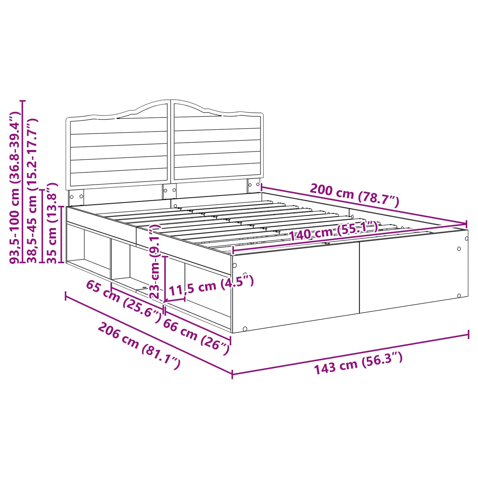 Bedframe Bruin Eiken 140 x 200 cm Massief grenenhout image 13