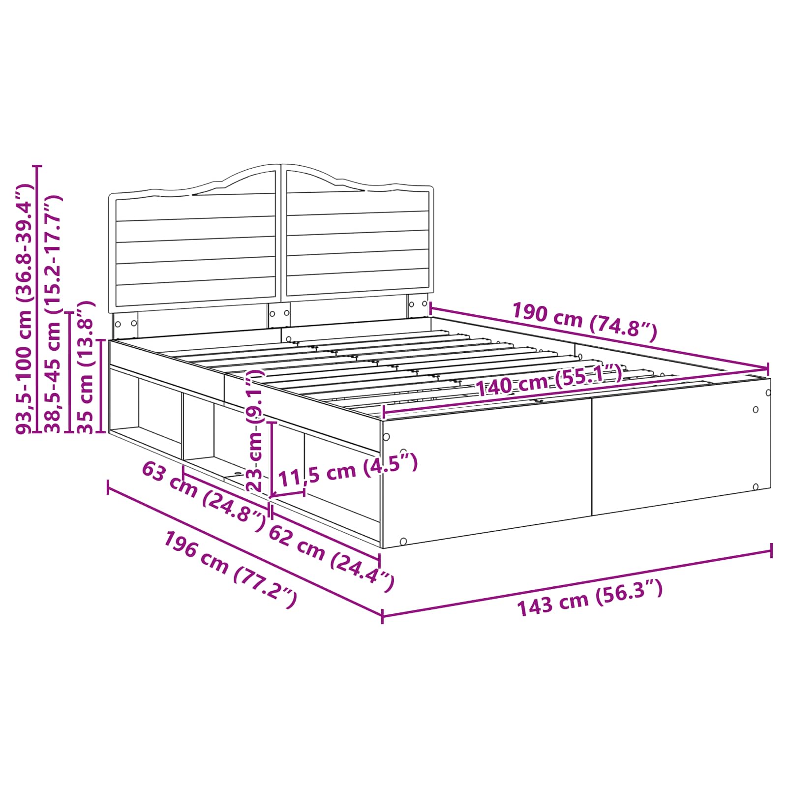 Bedframe met hoofdeinde Wit 140 x 190 cm Massief grenenhout image 13