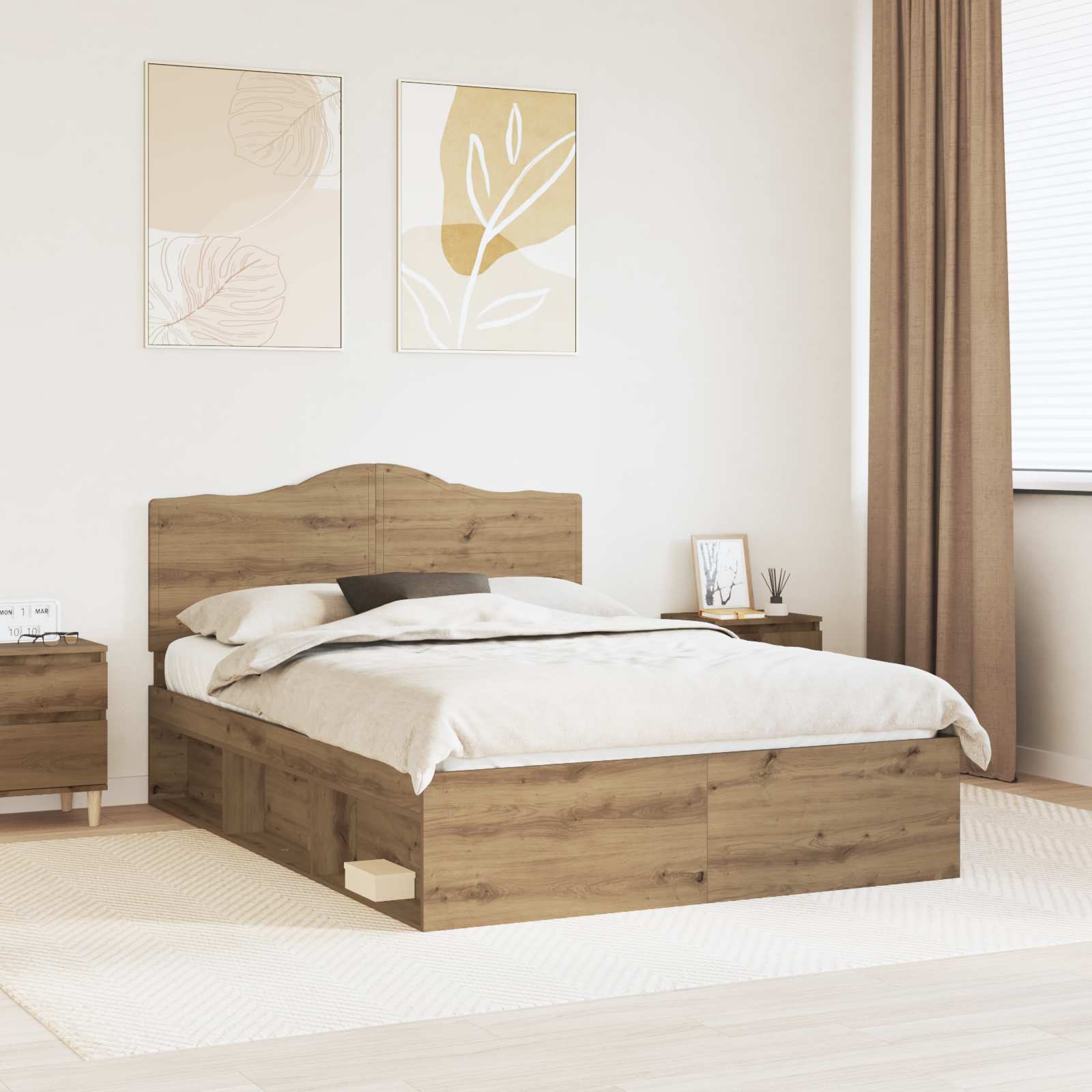 vidaXL Cadru de pat Stejar artizanal 140 x 190 cm Lemn de pin masiv