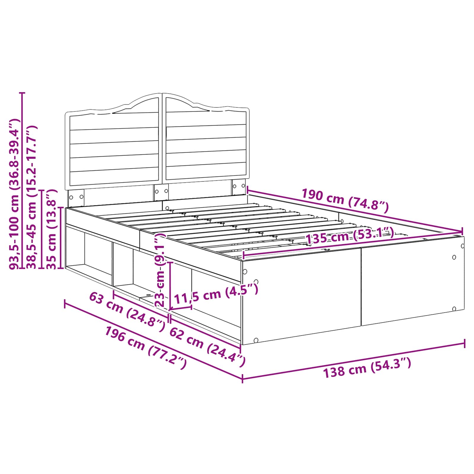 Bedframe Concerte Grijs 135 x 190 cm Massief grenenhout image 13