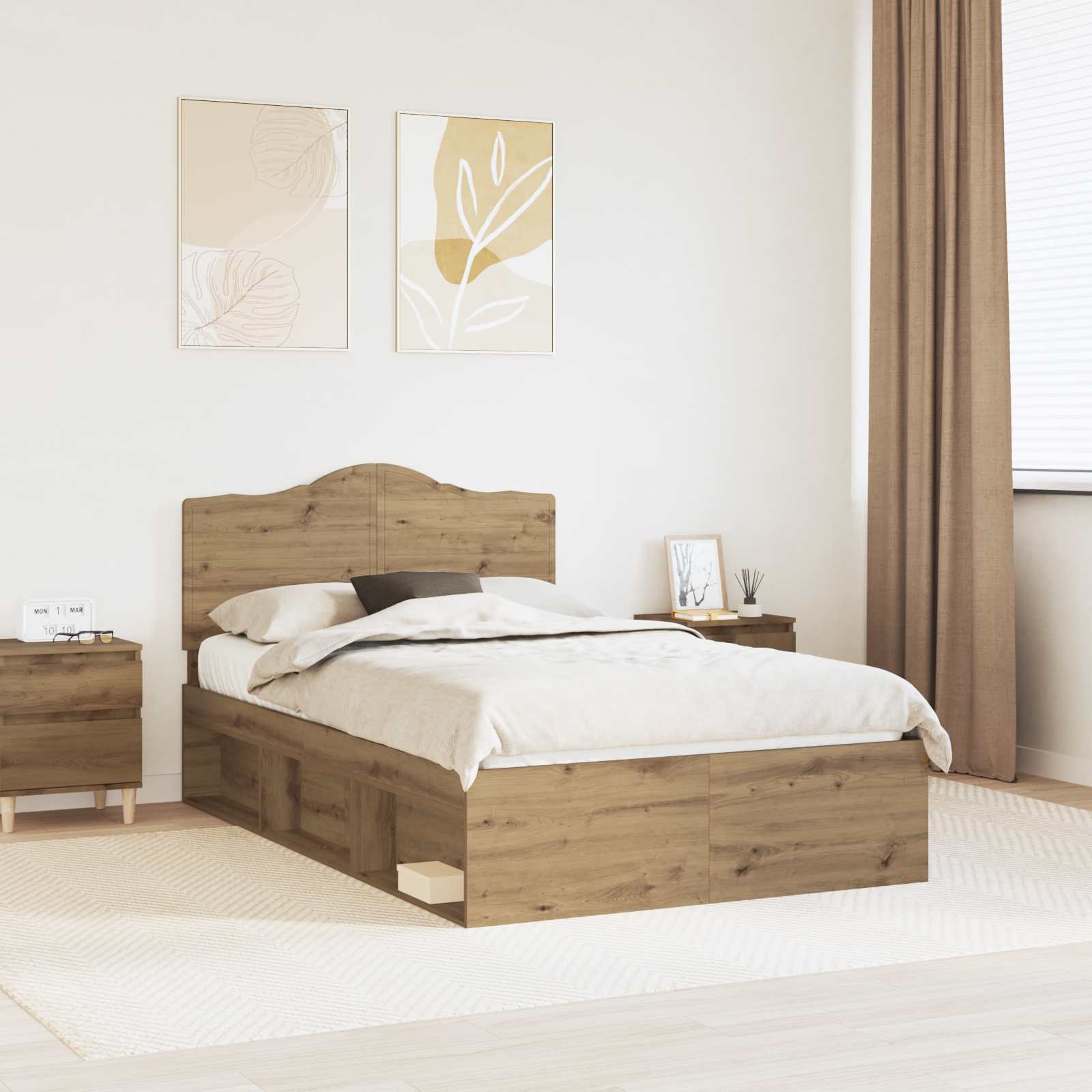 vidaXL Cadru de pat Stejar artizanal 135 x 190 cm Lemn de pin masiv