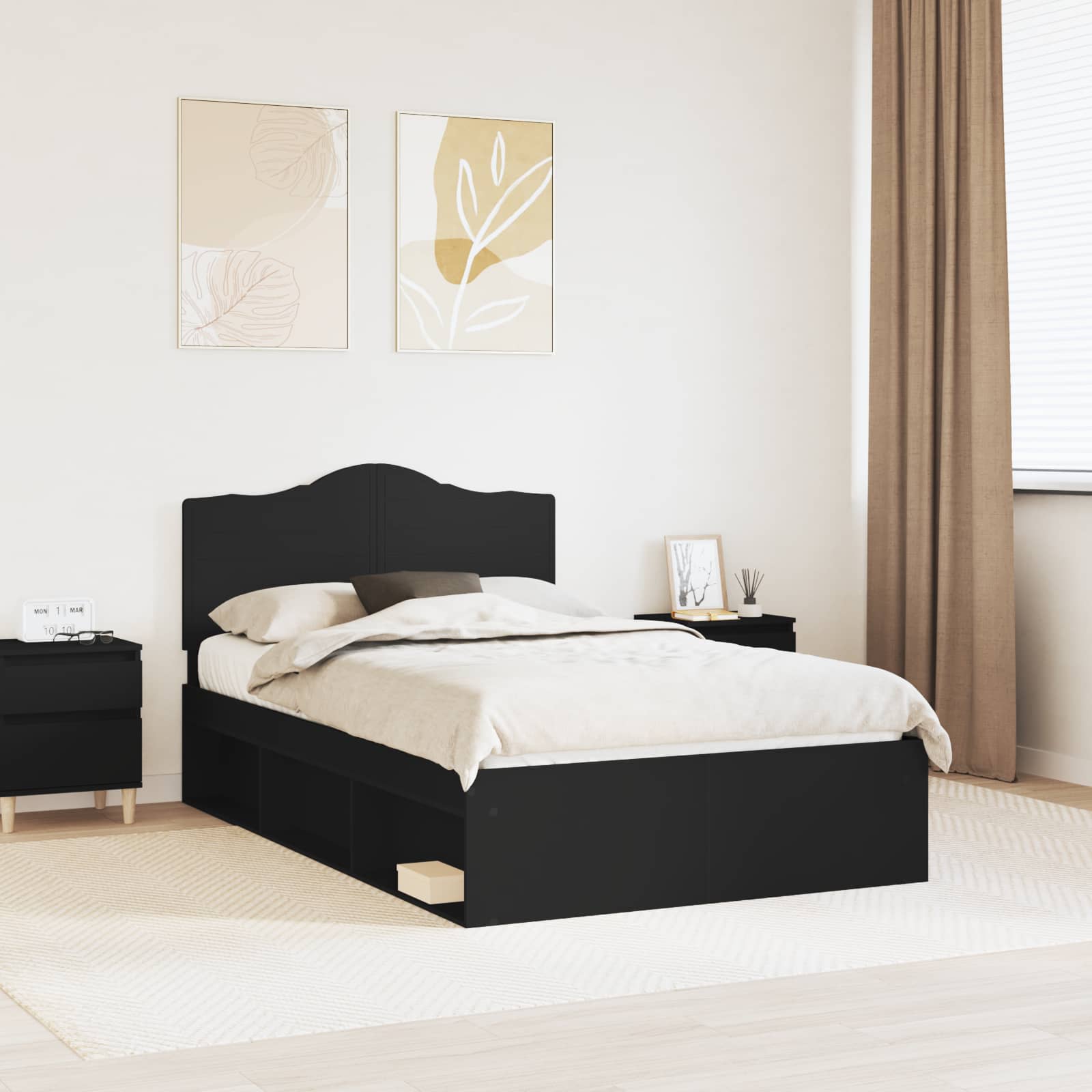 vidaXL Cadru de pat cu headboard Negru 120 x 200 cm Lemn de pin masiv