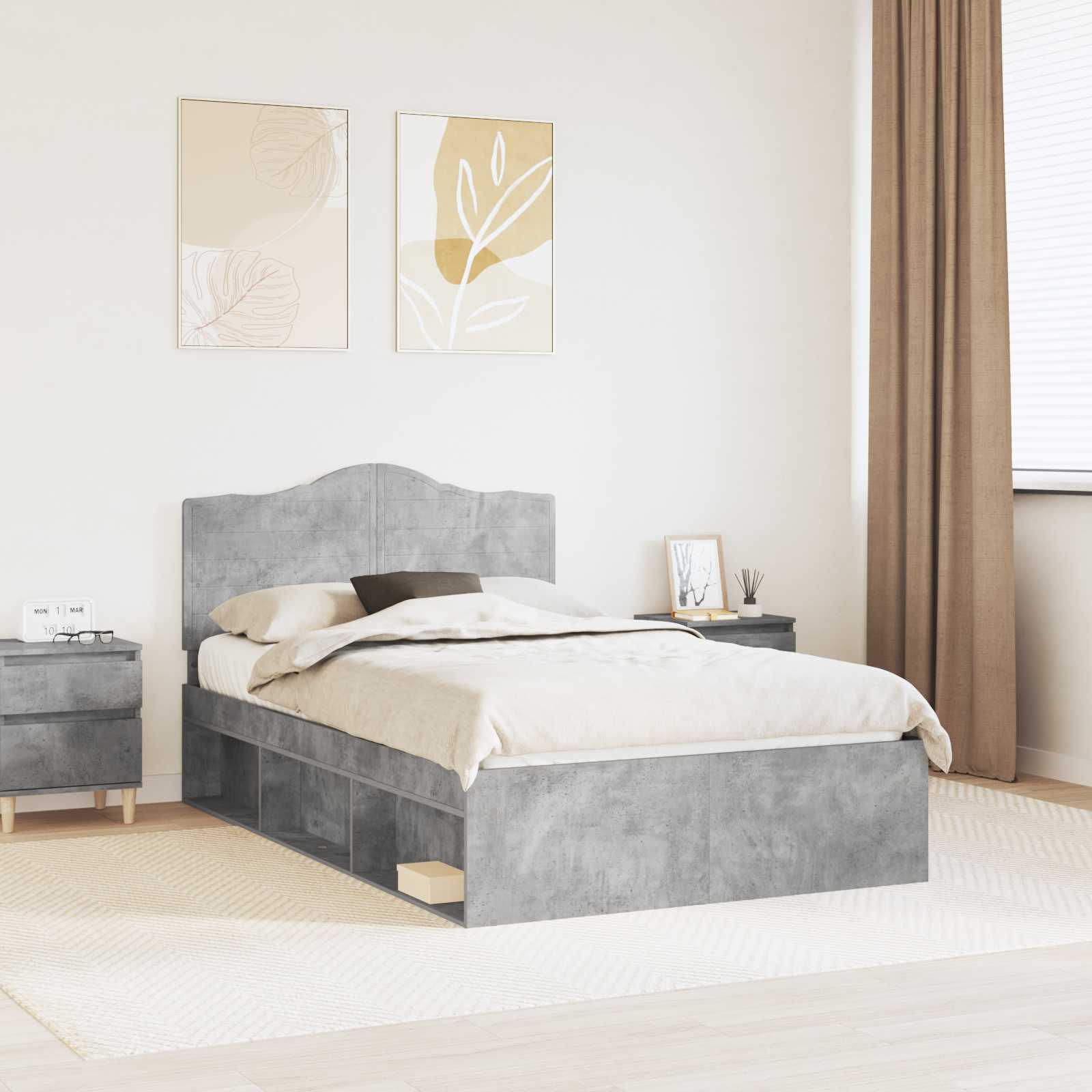vidaXL Cadru de pat cu headboard Beton 120 x 190 cm Lemn de pin masiv