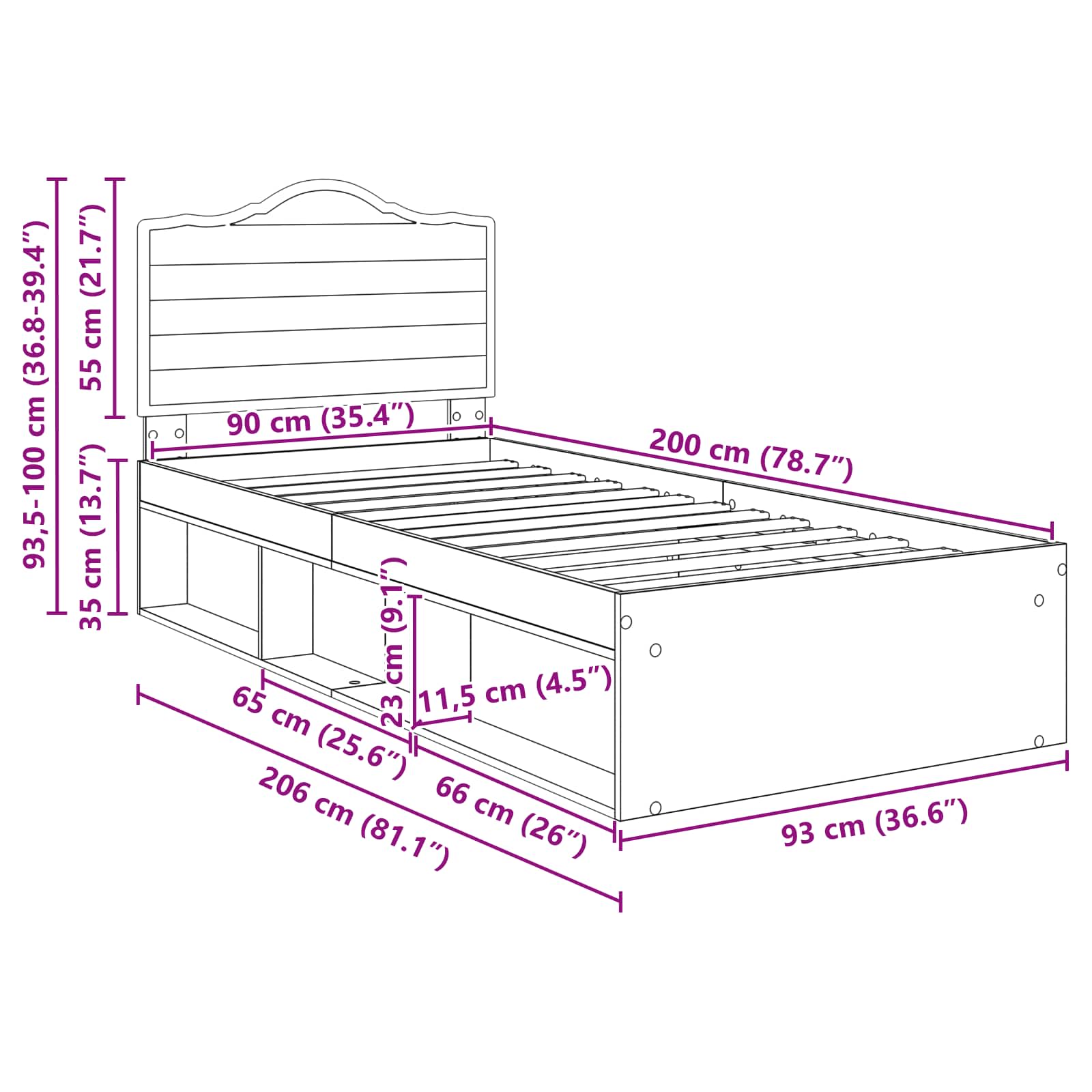 Bedframe Grijs Sonoma 90 x 200 cm Massief grenenhout image 13