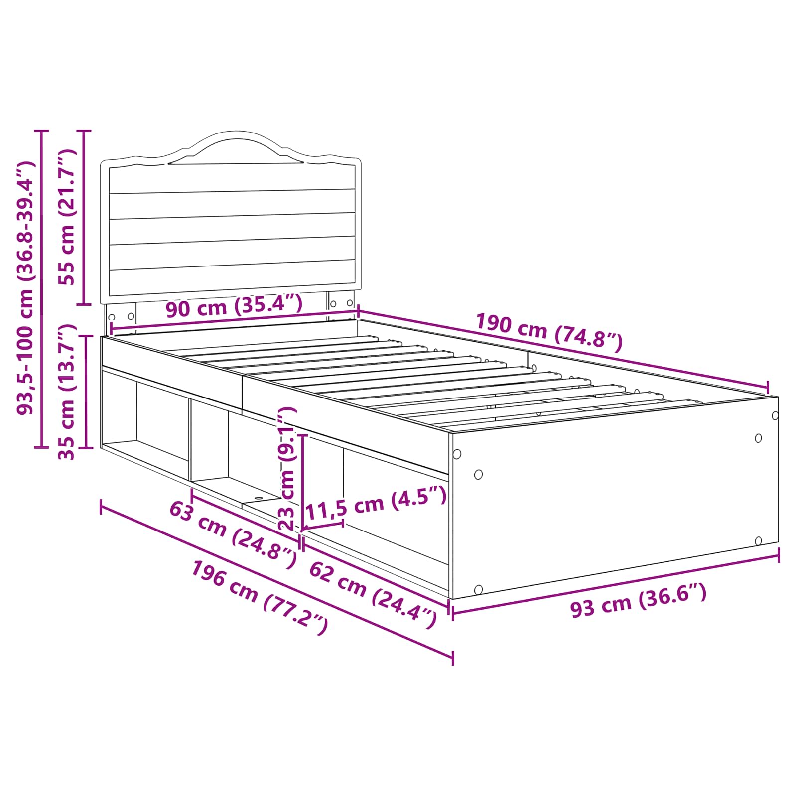 Bedframe Grijs Sonoma 90 x 190 cm Massief grenenhout image 13