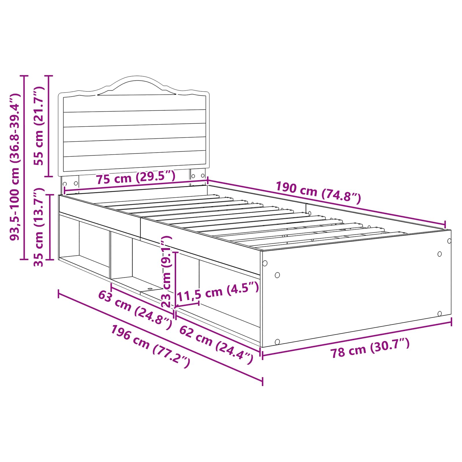 Bedframe Concerte Grijs 75 x 190 cm Massief grenenhout image 13