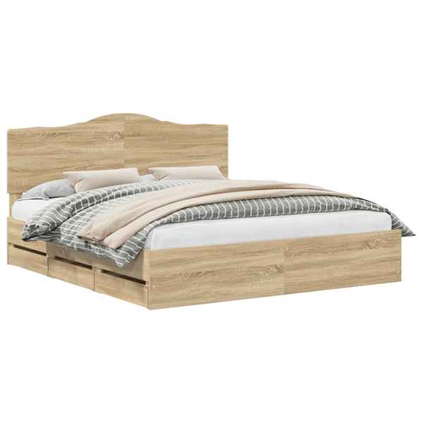 vidaXL Voodi raam sahtliga peaga Sonoma tamm 200 x 200 cm Inseneripuit