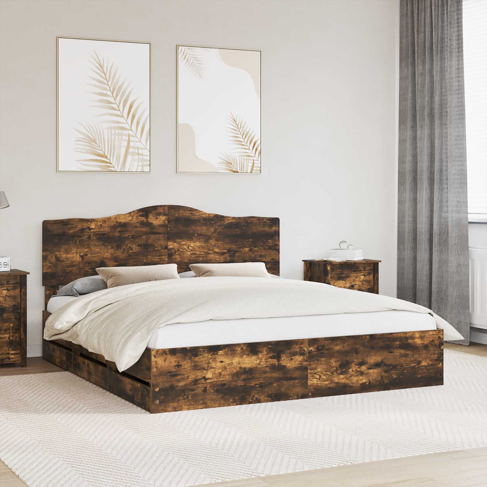 Voodi raam sahtliga Suitsetatud tamm 200 x 200 cm Inseneripuit 46 Kõik vajalik sinu aeda ja koju! 8721364500037 mo Kõik vajalik sinu aeda ja koju!