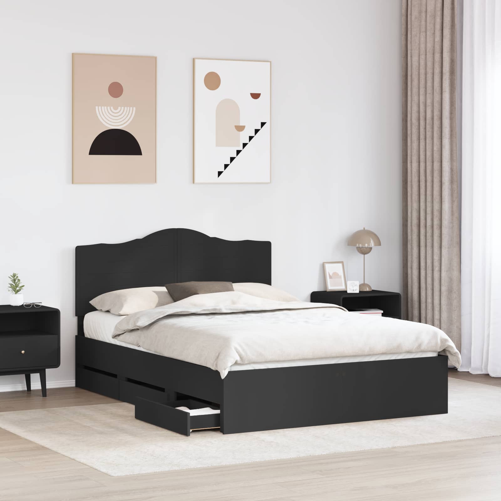 Thumbnail - vidaXL Bettrahmen mit Schubladen Schwarz 140 x 190 cm Ingenieurs Holz