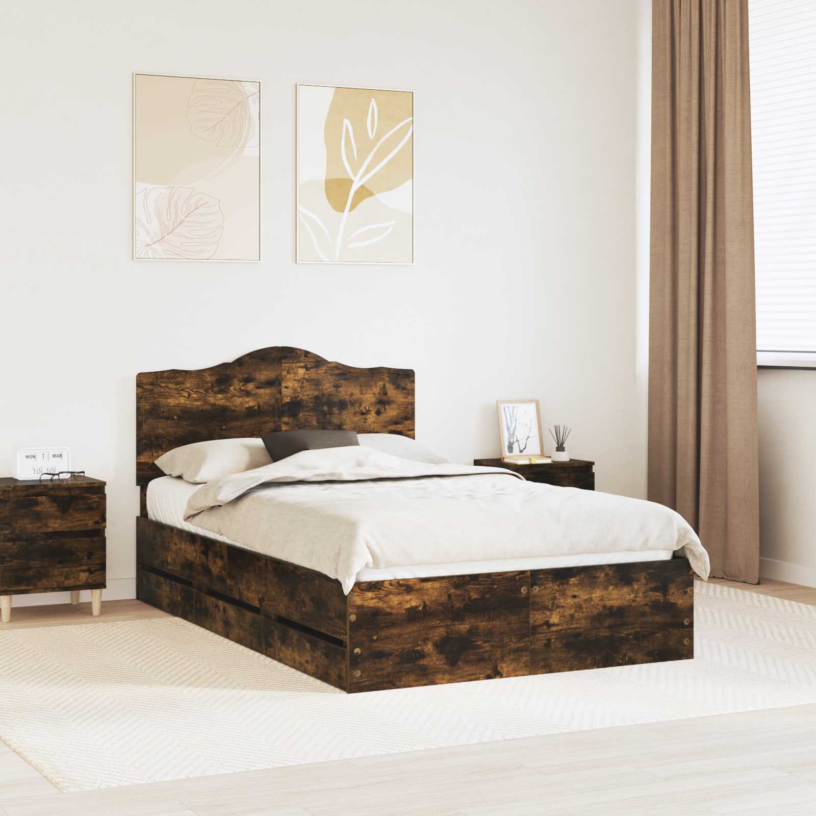 Voodi raam sahtliga Suitsetatud tamm 135 x 190 cm Inseneripuit