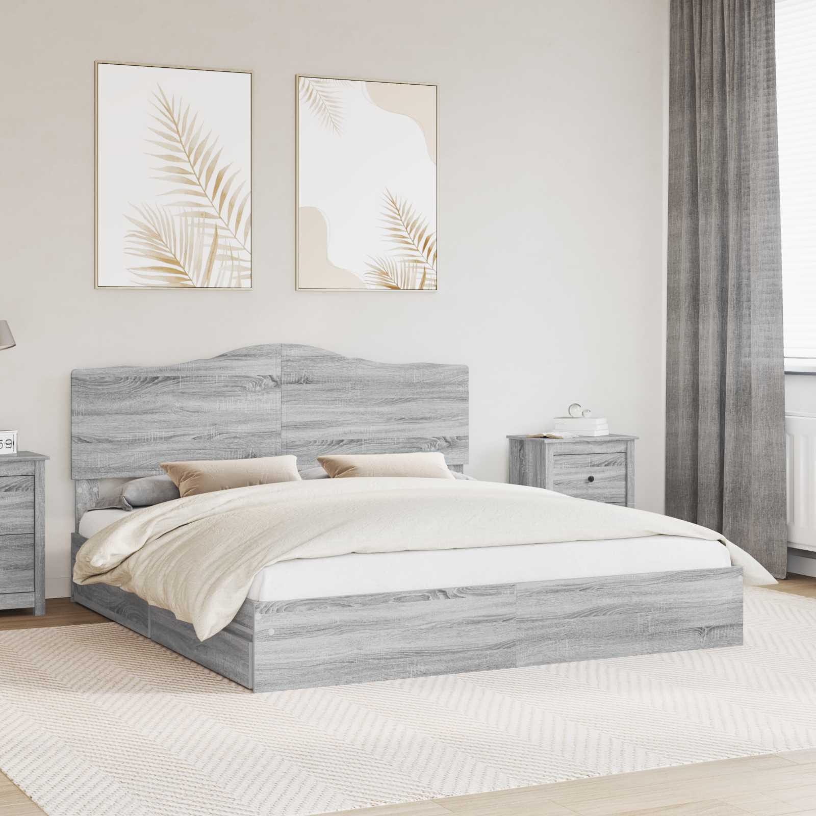 vidaXL Pat cu storage cu sertar Gri Sonoma 180 x 200 cm Lemn compozit