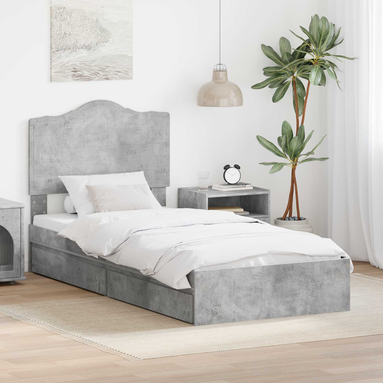 vidaXL Pat cu storage Gri din beton 100 x 200 cm Lemn compozit