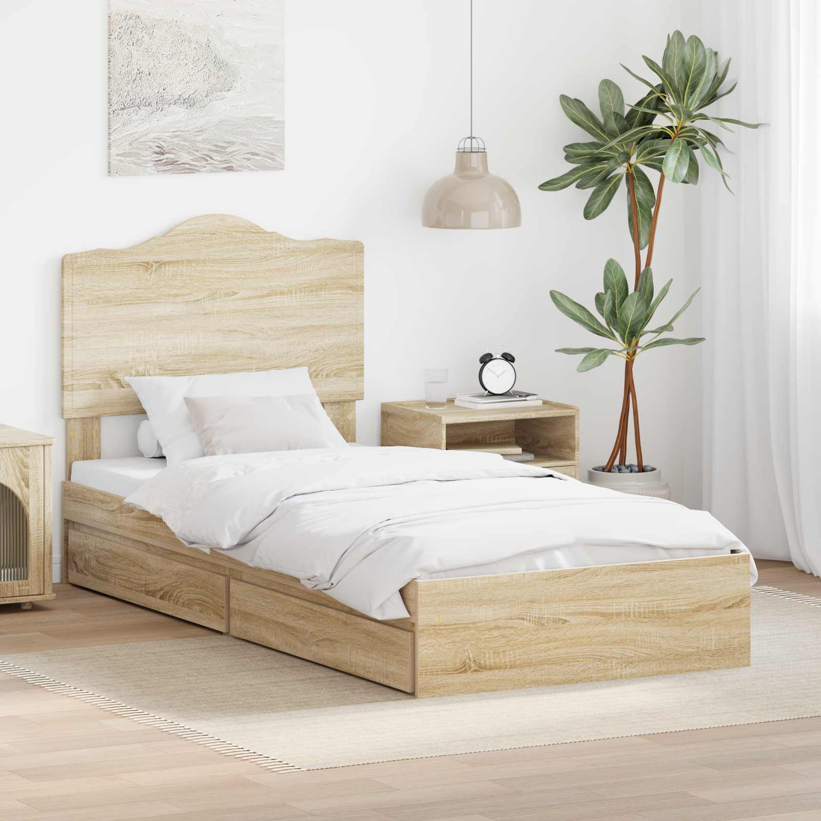 vidaXL Pat cu storage Stejar Sonoma 90 x 190 cm Lemn compozit