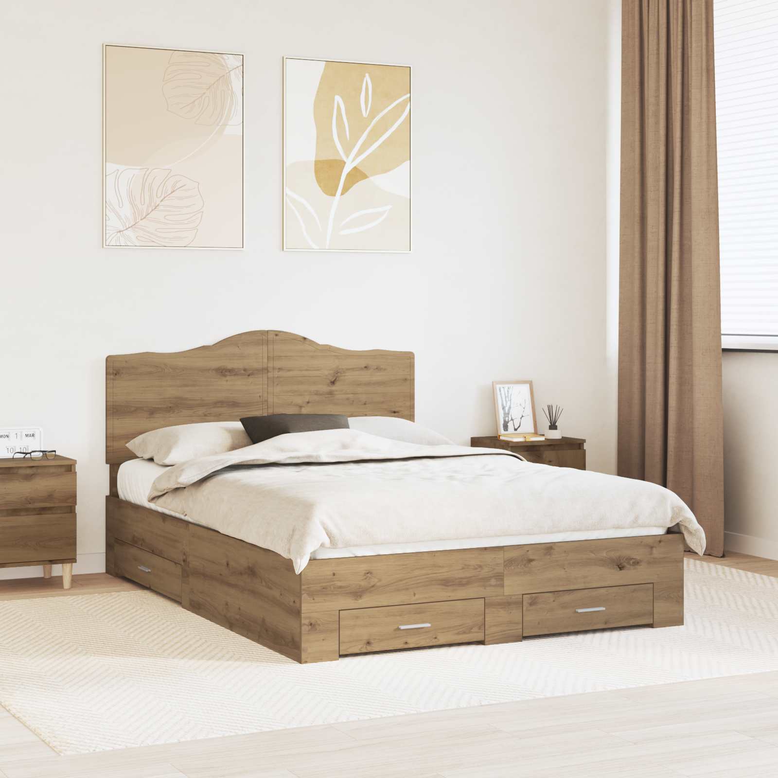 Voodi raam peaga sahtliga Käsitööpuu 140 x 190 cm Tehispuit 1 Kõik vajalik sinu aeda ja koju! Voodi raam peaga sahtliga Käsitööpuu 140 x 190 cm Tehispuit