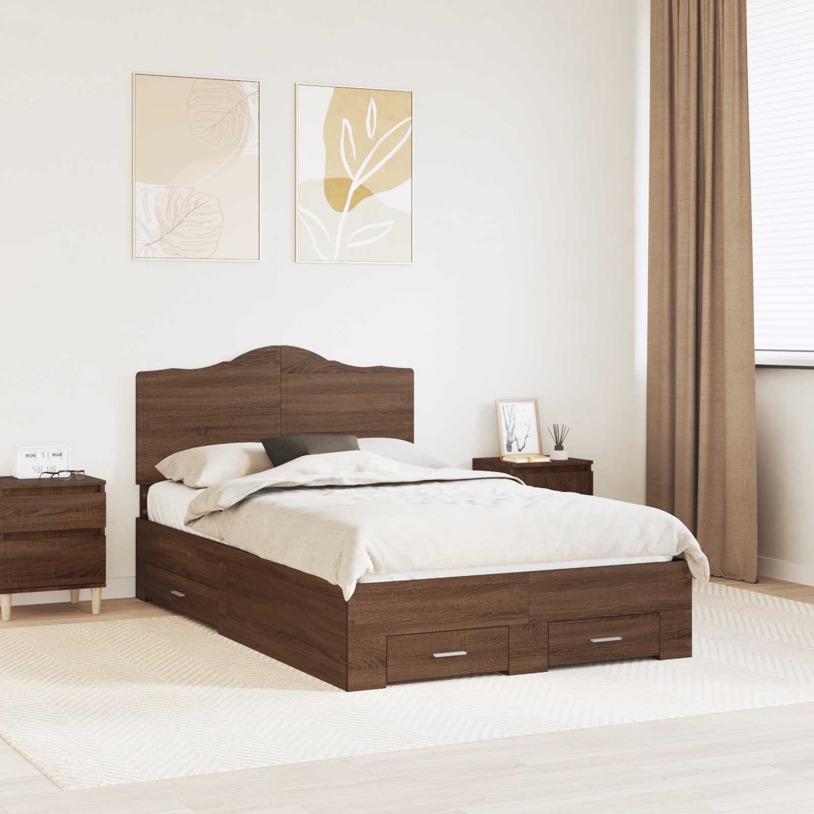 Voodi raam peaga sahtliga Pruun tamme 135 x 190 cm Tehispuit