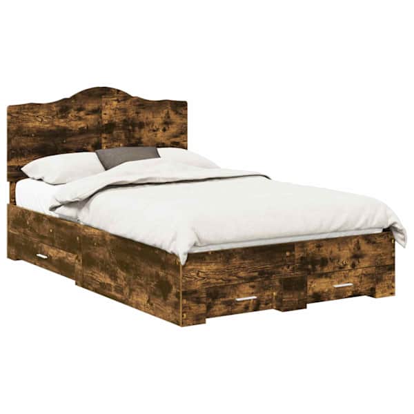 vidaXL Voodi raam sahtliga Suitsetatud tamm 120 x 200 cm Tehispuit