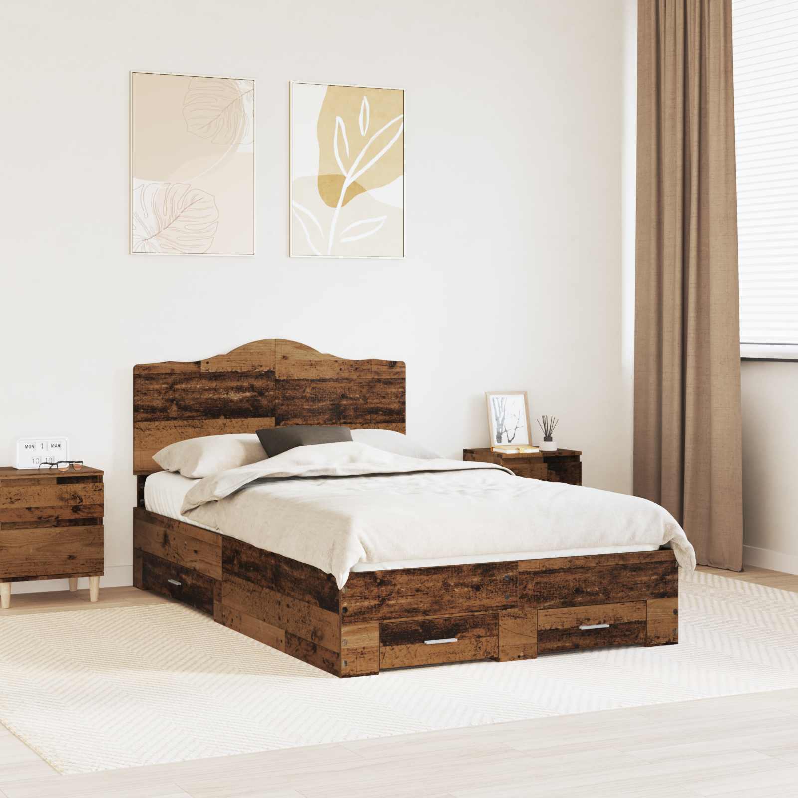 vidaXL Bettrahmen mit Kopfteil Altholz 120 x 190 cm Holzwerkstoff