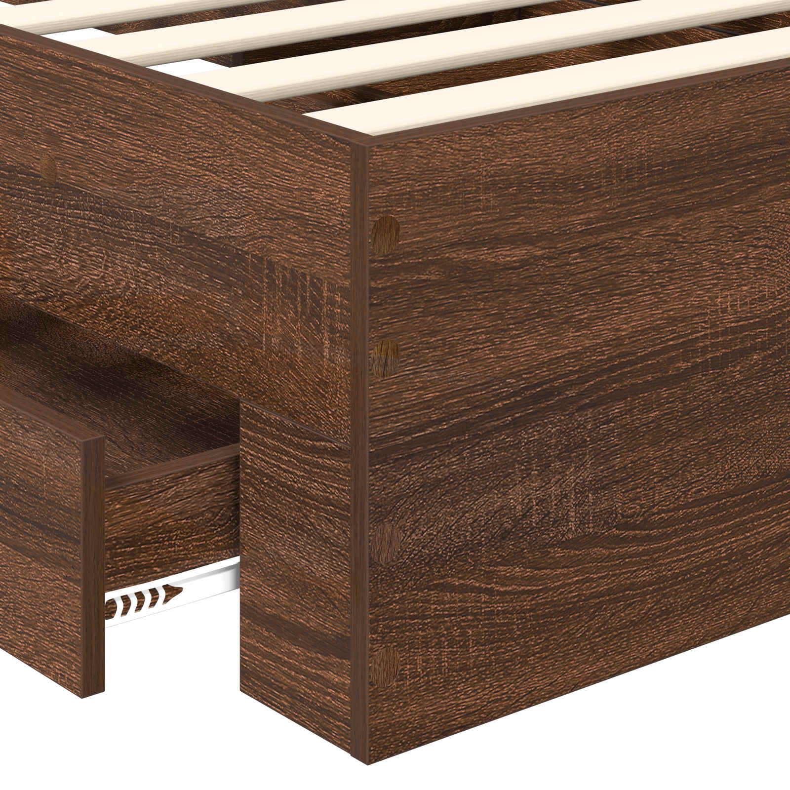 Voodi raam peaga sahtliga Pruun tamme 100 x 200 cm Tehispuit 10 Kõik vajalik sinu aeda ja koju! Voodi raam peaga sahtliga Pruun tamme 100 x 200 cm Tehispuit - Image 10