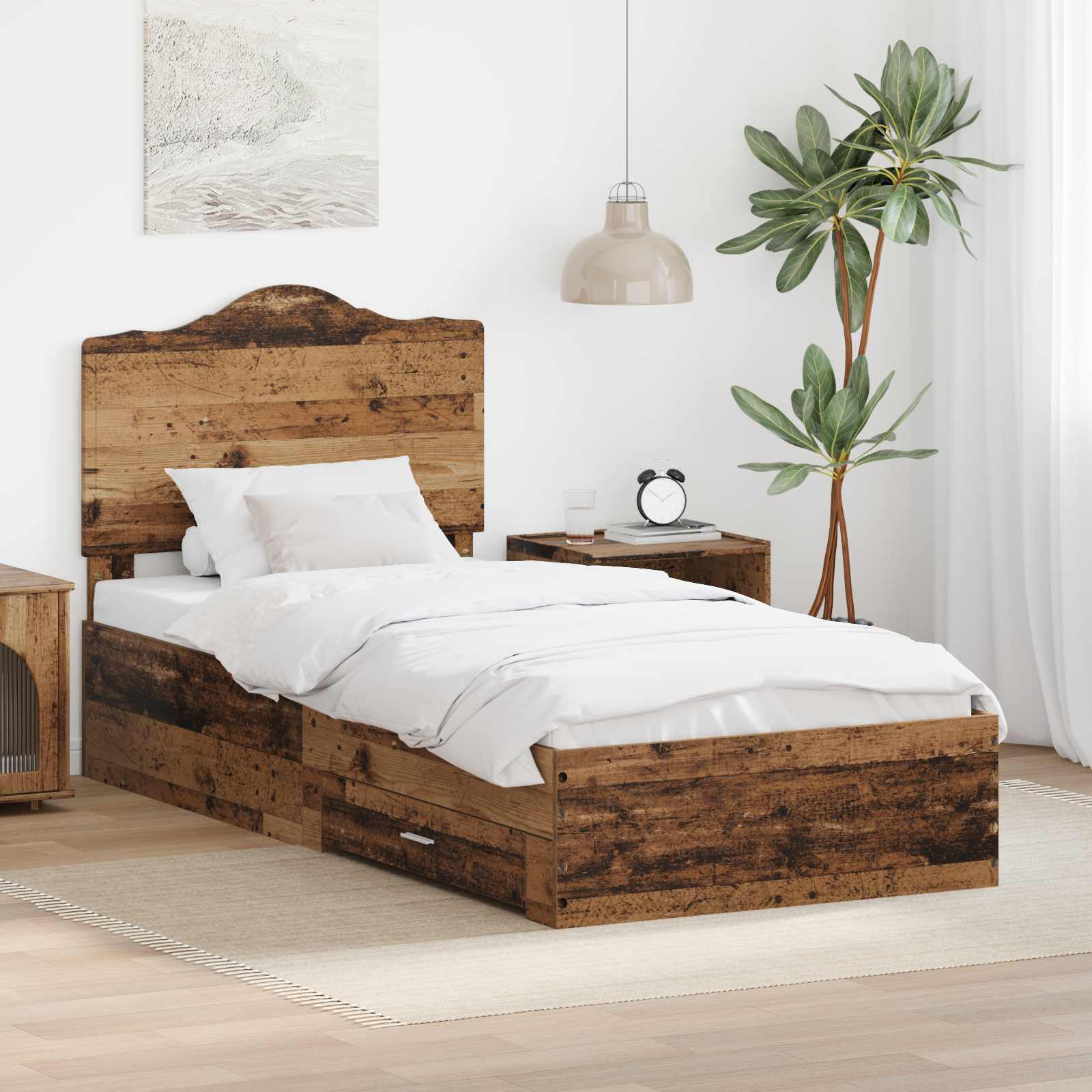 vidaXL Bettrahmen mit Kopfteil Altholz 100 x 200 cm Holzwerkstoff