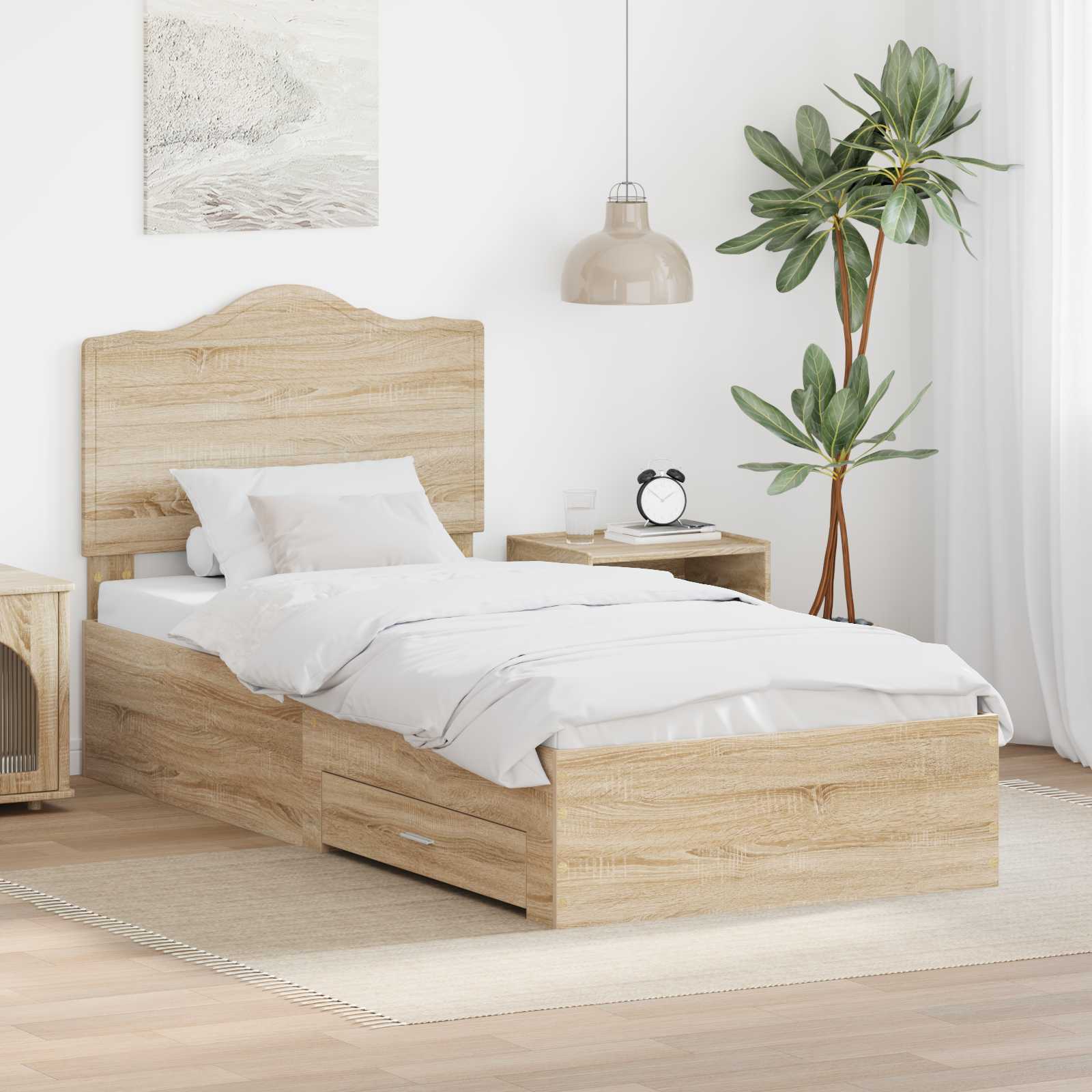 vidaXL Cadru de pat cu sertar Stejar Sonoma 70 x 190 cm Lemn compozit