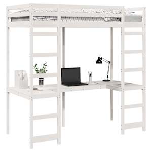 Rám postele loft Bílá 90 x 200 cm Masivní borové dřevo - obrázek 3