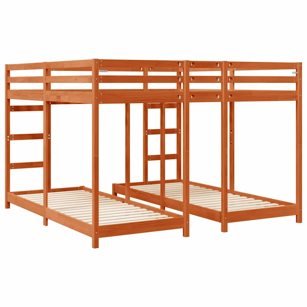 Trippel Køyesengramme Vokset Brun 200 x 200 cm Massiv furu - Bilde 6