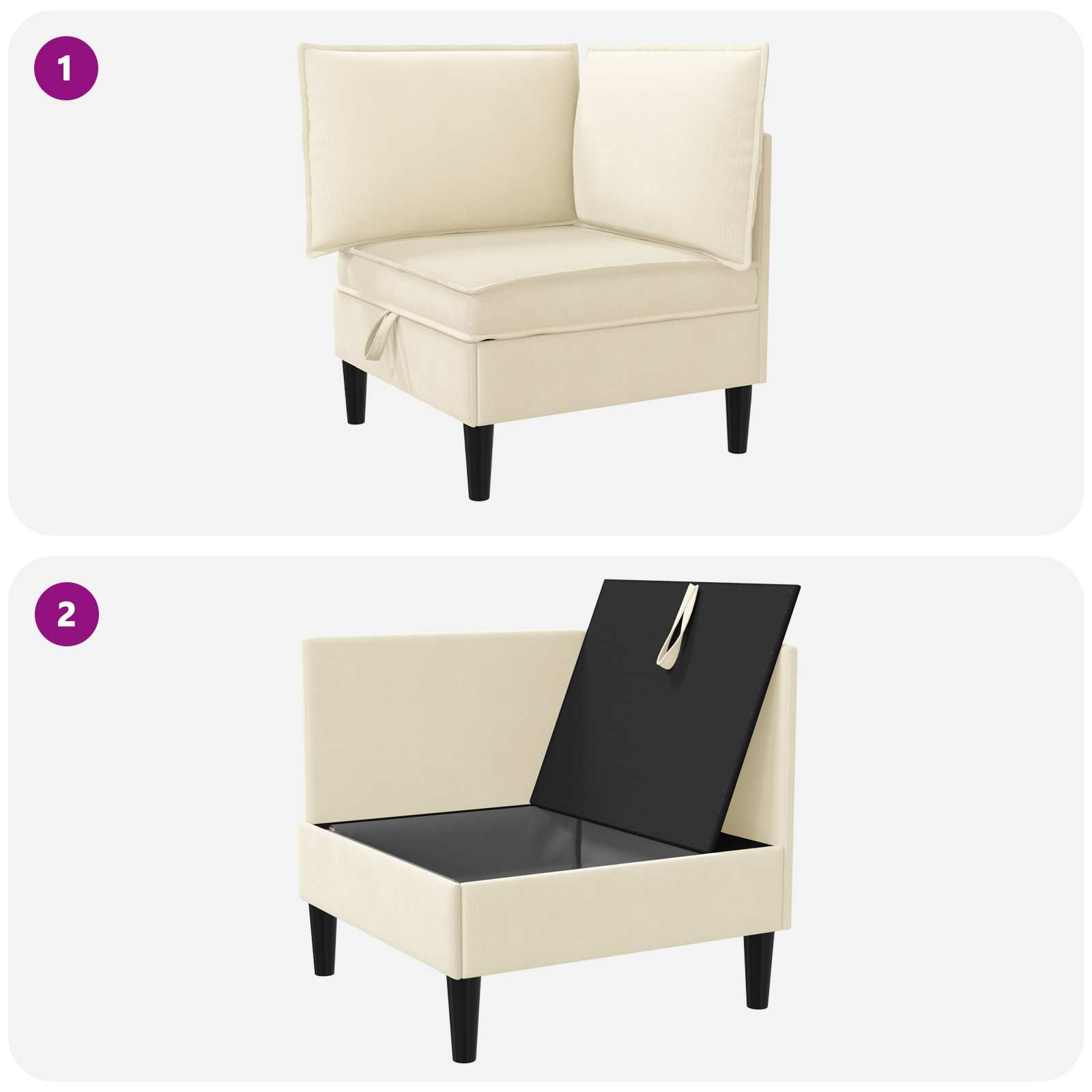 Kotni sofa z shrambo Krem Žamet - slika 9