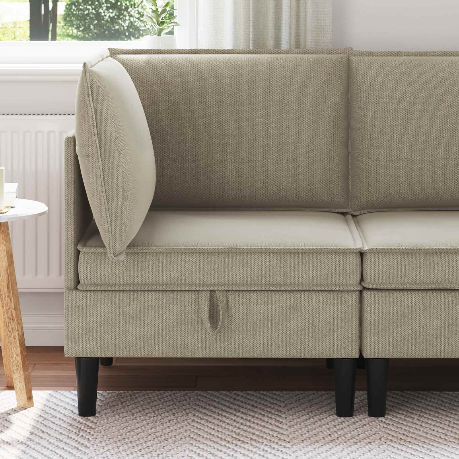 vidaXL Canapea colț cu depozitare Nisipiu Catifea