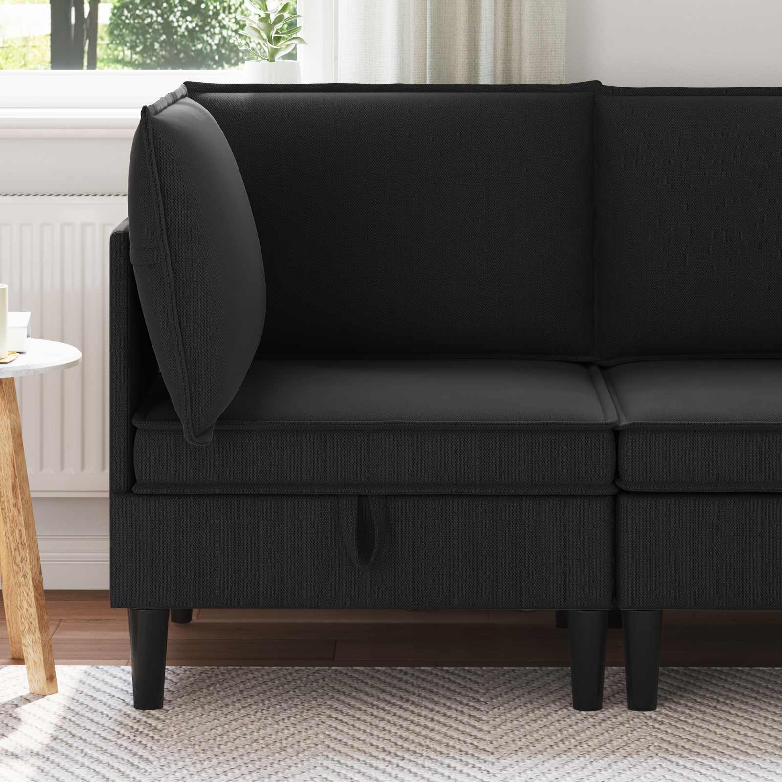 vidaXL Canapea colț cu depozitare Negru Catifea