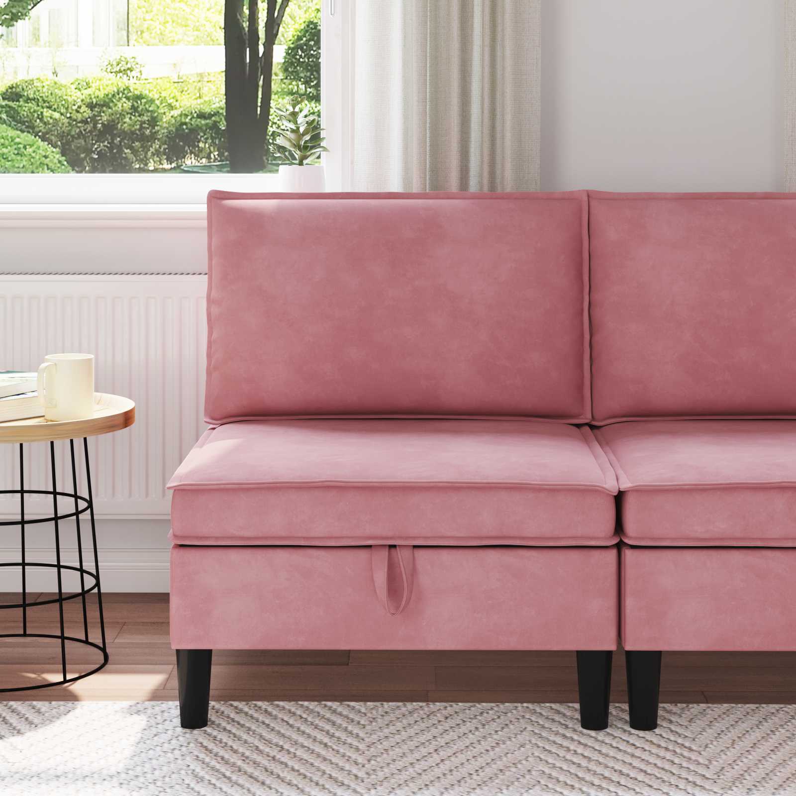 vidaXL Sofa cu Depozitare Roz Catifea