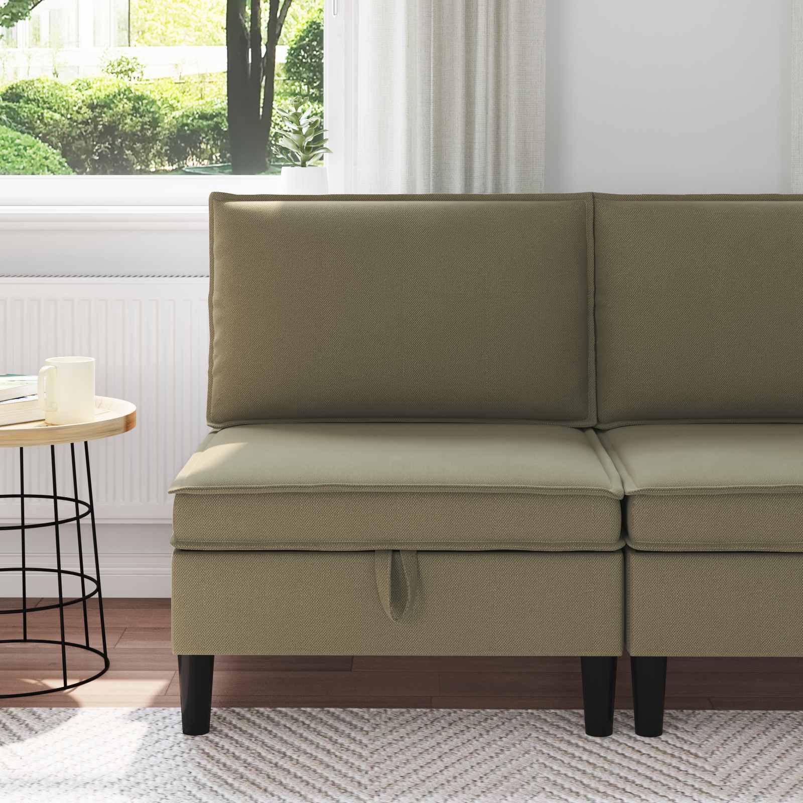 Srednji sofa z shrambo Kaki Žamet