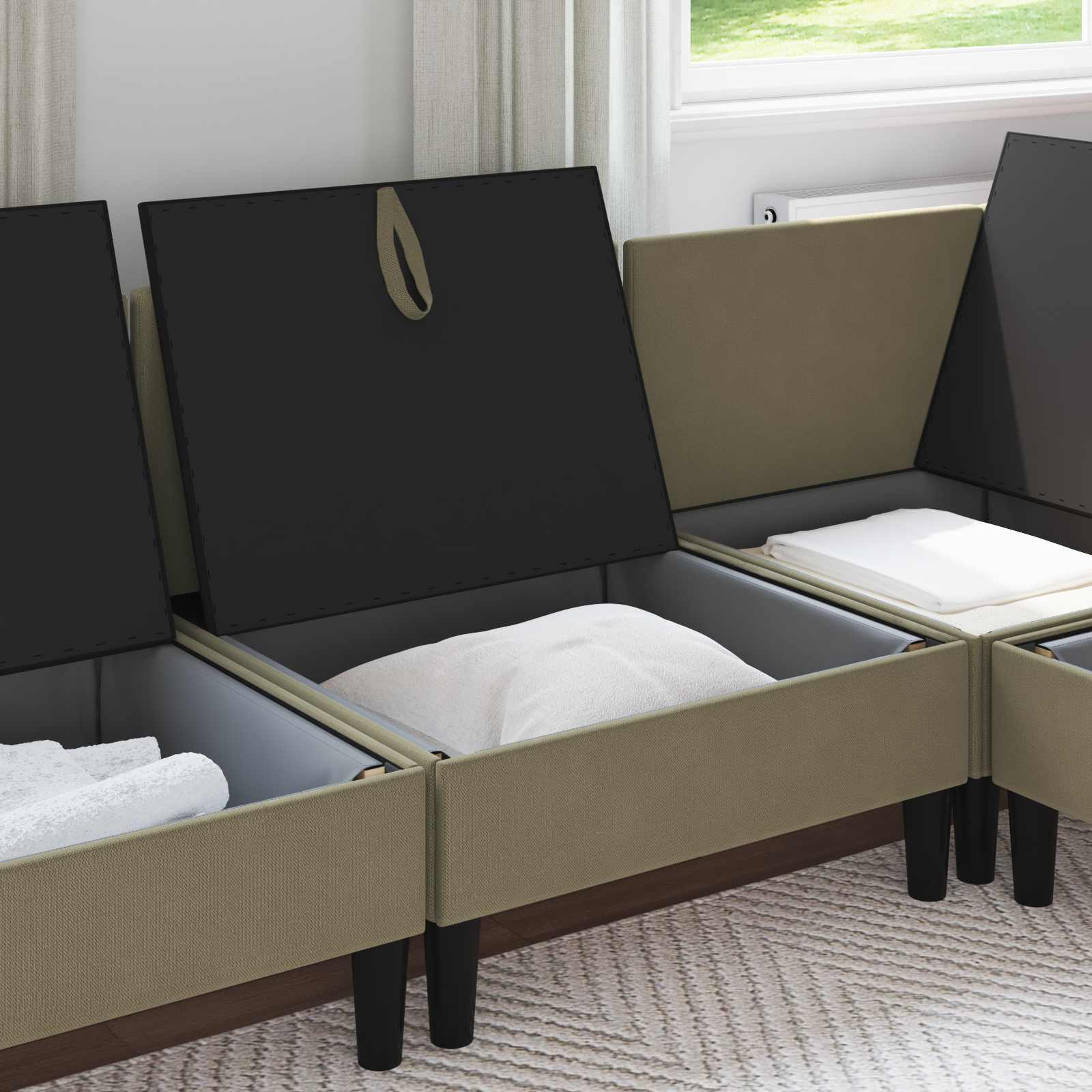 Srednji sofa z shrambo Kaki Žamet - slika 3
