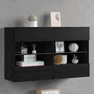 TV stenska omara z LED lučmi Črna Orehovina 98,5 x 30 x 60,5 cm